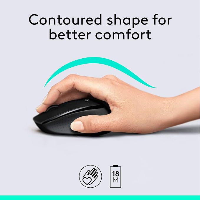 Logitech MK345 Full Size Wireless Keyboard and Mouse Combo - Black | Full size keyboard with integrated palm rest, compact right handed mouse, connect via single included USB-A Nano Receiver - Image 3