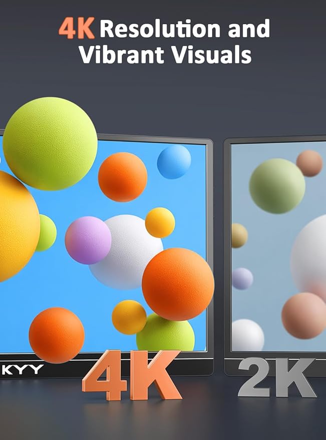 KYY 4K Portable Monitor for Laptop 15.6" UHD Laptop Monitor Portable VESA | Portable Gaming Monitor 3840x2160 IPS Portable Monitor VESA Mountable with 100% sRGB, HDR, Alloy, Computer Screen Extender - Image 2