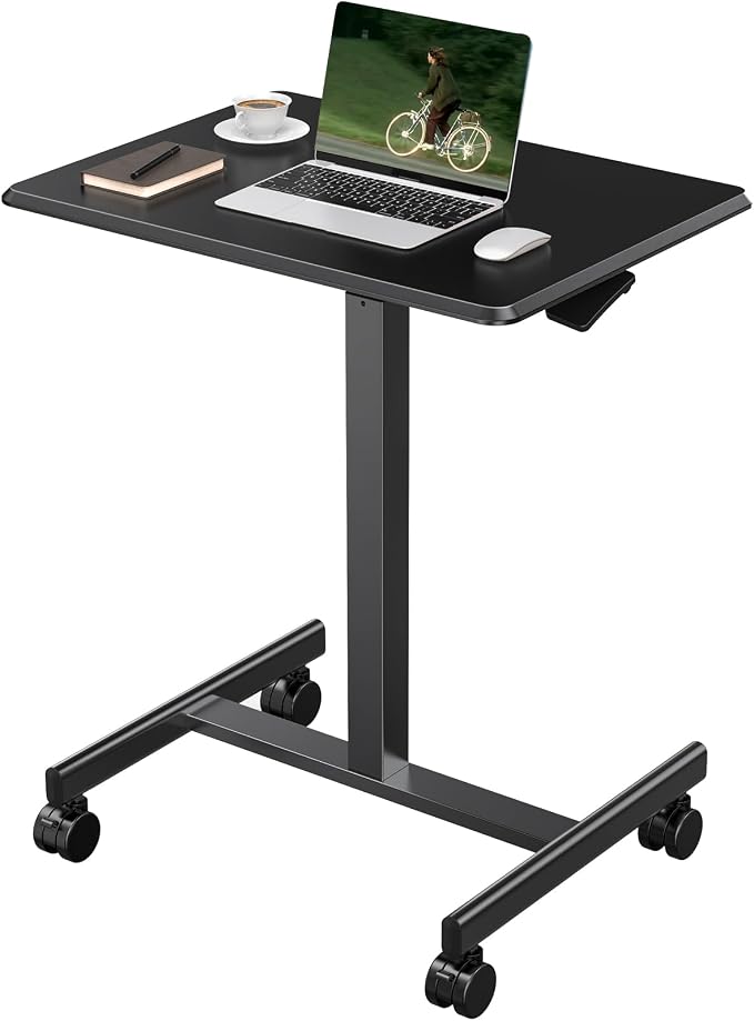 DUMOS Small Standing Desk with Wheels, Laptop Desk, 19 Inch | Portable Rolling Design, Adjustable Height Workstation, Home Office Mobile Station, Black - Image 8