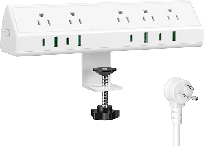 Jgstkcity Desk Clamp Power Strip USB C 45W,1200J Surge Protector | 4 USB-C,Edge Mount,1875W Extension Cord,15A Switch,ETL Listed,Office,Gaming,Dorm by Jgstkcity
