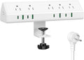 Jgstkcity Desk Clamp Power Strip USB C 45W,8 USB,10FT Cable,White | 4 USB-C,Edge Mount,1875W Extension Cord,15A Switch,ETL Listed,Office,Gaming,Dorm by Jgstkcity