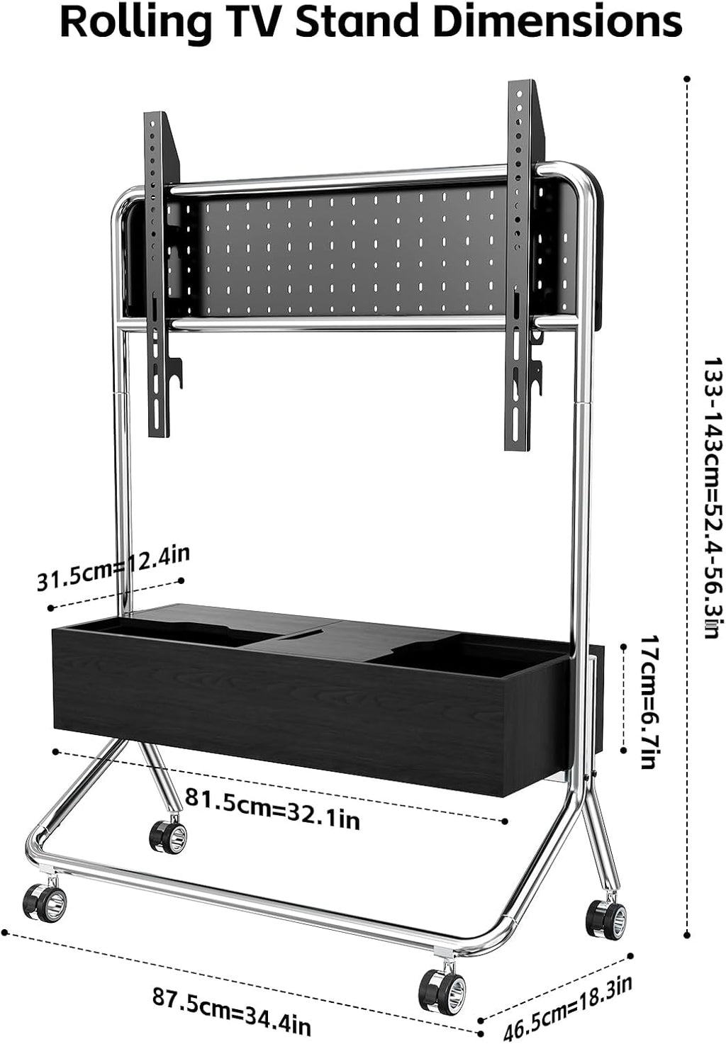 Mobile TV Cart with Solid Wood Assembly-Free Cabinet for 42-75 Inch TVs - Image 3