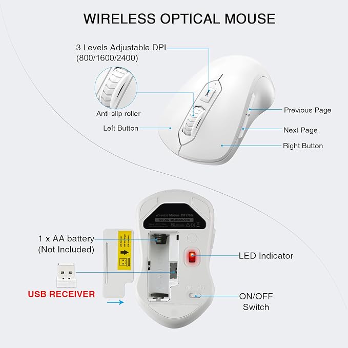 Wireless Keyboard and Mouse Combo, Full-Sized 2.4GHz Wireless Keyboard with Comfortable Palm Rest and Optical Mouse for Windows, Mac OS PC/Desktops/Computer/Laptops (White) - Image 5