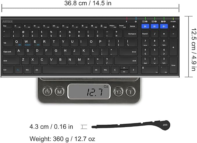 Arteck HB193 Universal Bluetooth Keyboard Multi-Device Stainless Steel Full Size Wireless Keyboard for Windows, iOS, Android, Computer Desktop Laptop Surface Tablet Smartphone Rechargeable Battery - Image 6