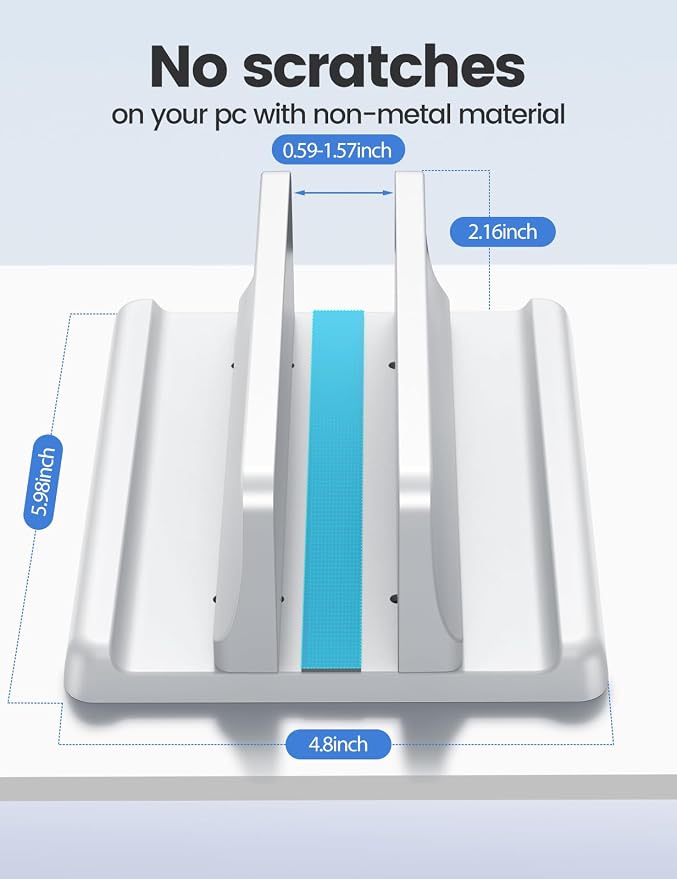 Vaydeer Vertical Laptop Stand Holder Plastic Adjustable Desktop Notebook Dock Space-Saving 3 in 1 for All MacBook Pro Air, Mac, HP, Dell, Microsoft Surface, Lenovo, up to 17.3 inches (White) - Image 4