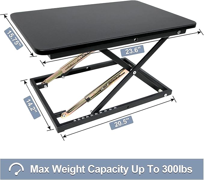 Standing Desk Converter Height Adjustable Stand Up Desk Riser - Supports 300 lbs, Fully Assembled Monitor/Laptop Riser Workstation, Black. - Image 3