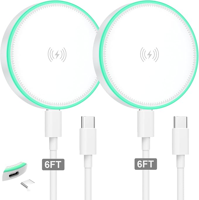 MagSafe Charger 2Pack 15W Magnetic Wireless Charger Fast Charging Pad with 6FT USB C to USB C Cable Compatible with iPhone 17/16/15/14/13/12 Series & AirPods 4/3/2/Pro | Strong Magnet Technology by TNDAJI