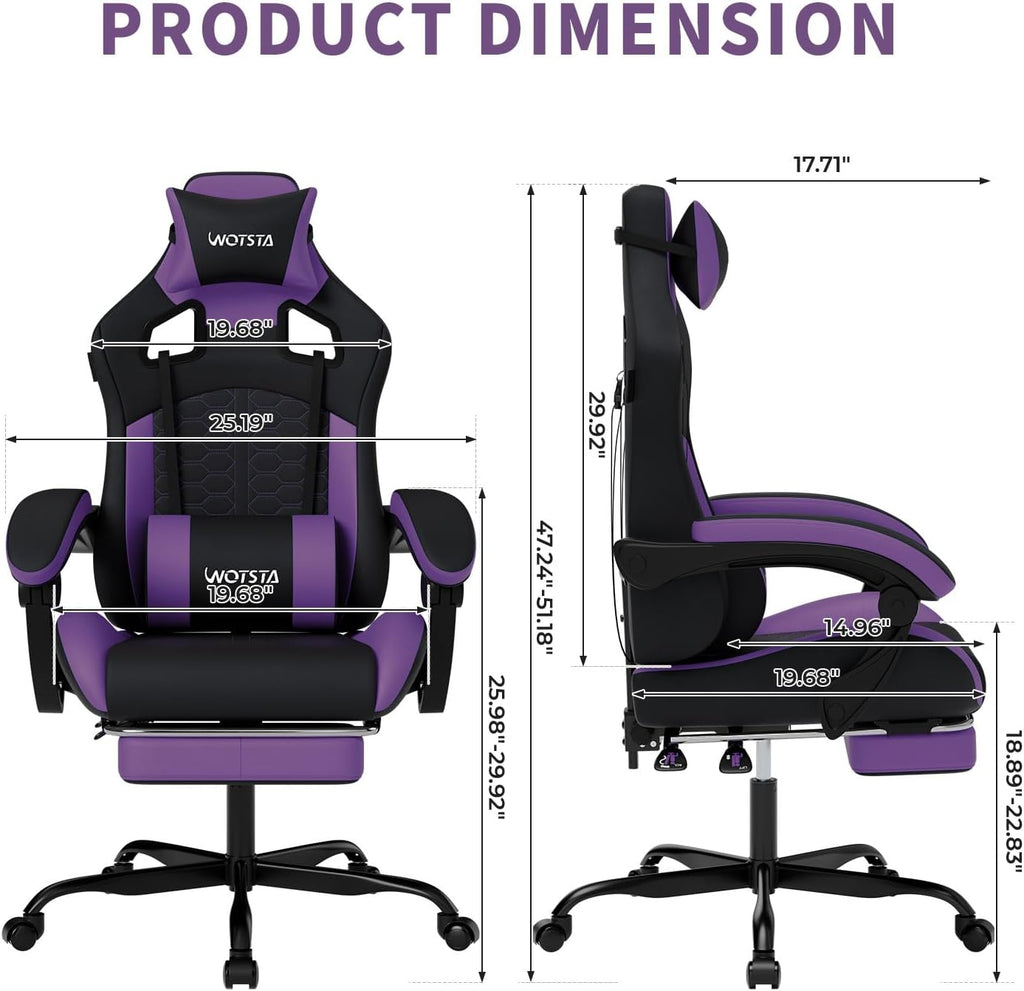 Gaming Chair with Massage,Ergonomic PC Gaming Chair with Footrest Comfortable Headrest and Lumbar Support,High Back Game Chair PVC Leather,300LBS (BlackPurple) - Image 2
