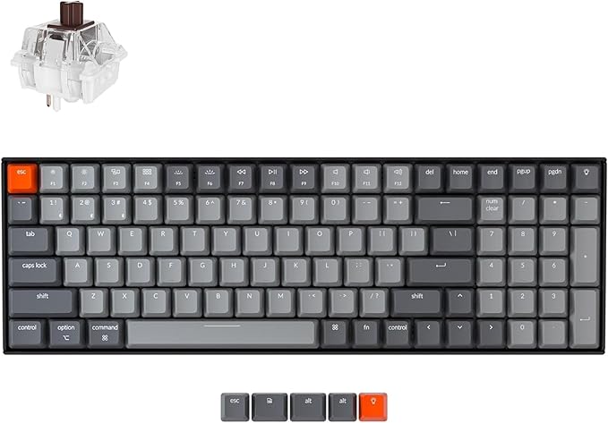 Keychron K4 96% Layout 100 Keys Wireless Bluetooth 5.1/Wired USB Mechanical Gaming Keyboard with Keychron Super Brown Switch White LED Backlight N-Key Rollover for Mac Windows PC-Version 2 by Keychron