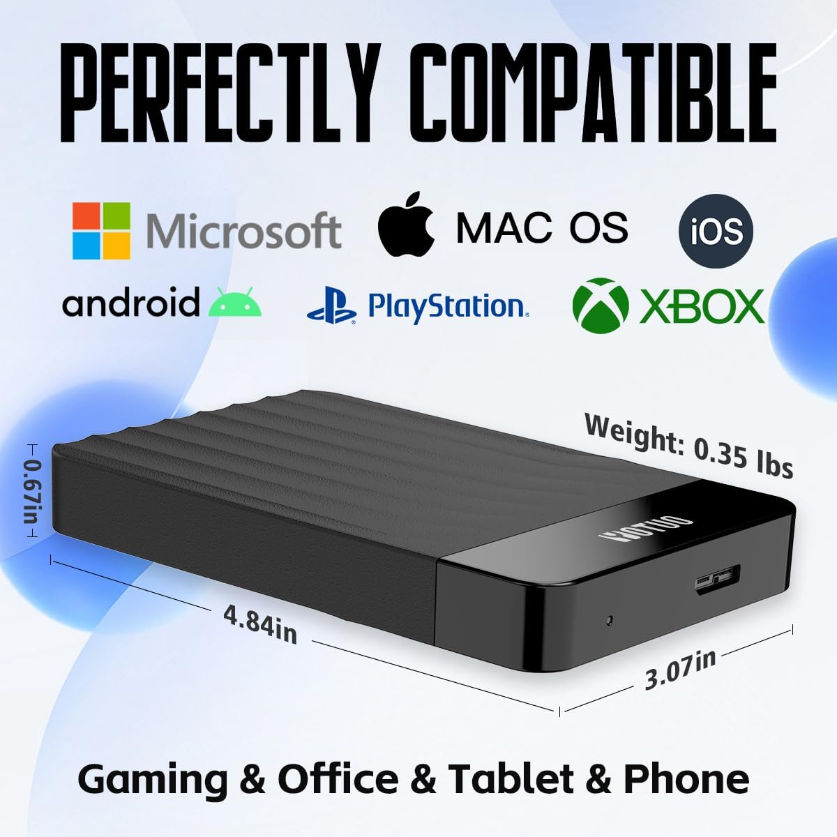 YOTUO 320GB External Hard Drive, Portable Storage Expansion HDD, USB 3.0 & USB-C for PC, Mac, Desktop, Laptop, Smartphone, PS4, Xbox One, Xbox 360, Office & Game, Black - Image 3