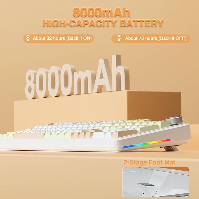 AULA F108 PRO - Wireless Mechanical Keyboard with Screen&Knob,Hot Swappable Gaming Keyboard with 8000mAh Battery,Pre-lubed Switches,RGB Backlit,PBT Keycaps Creamy Sounding Computer Keyboards,104 Keys - Image 6