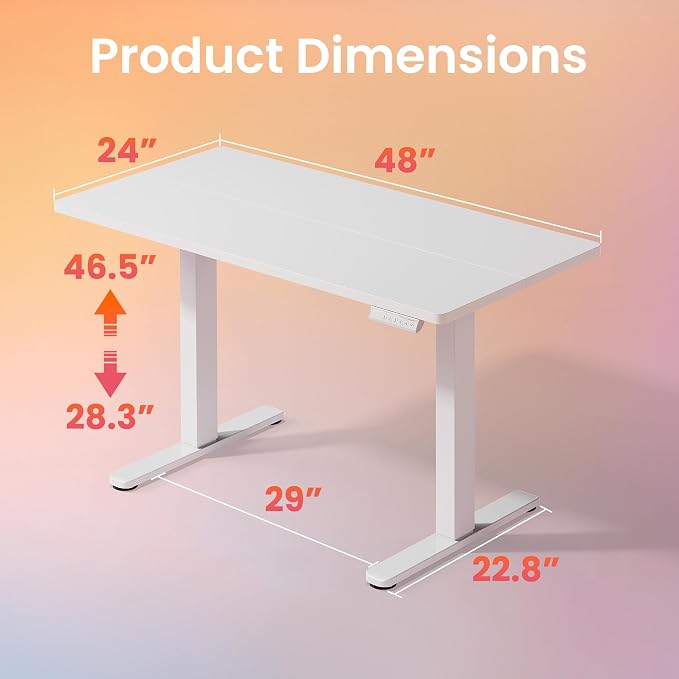 HUANUO Electric Standing Desk, 48 x 28 Inch Height Adjustable Computer Desk with Storage Bag, 4 Height Memory Settings, Sit Stand Up Desk for Home Office, White - Image 3