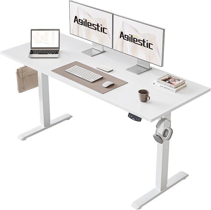 Agilestic 55 * 24 Inch Height Adjustable Electric Standing Desk, White | Sit Stand Up Computer Desk, Memory Presets, Stable Steel Frame,154 lbs, Easy Assembly, Splice Board, Home Office, Studying by Agilestic