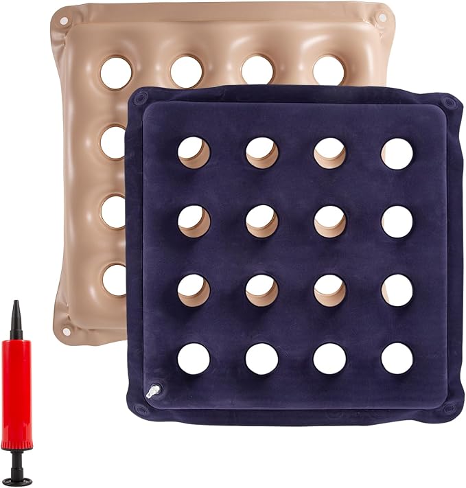 2-Pack Waffle Inflatable Seat Cushions with Pump, 18 Inch Beige 16-Hole Air Cushion for Pressure Relief, Wheelchair, Office Chair, Car Seat & Travel (Purple&Beige) by Unknown