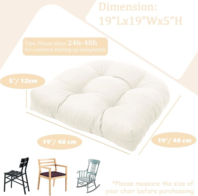 MTMR Outdoor Chair Cushions Set of 2, Patio Furniture Seat Pads, Waterproof | 2Pcs , waterproof cover, PP cotton, u-shaped, no-fading, thick patio seat pads for outdoor wicker furniture in yard, 19x19x4 - Image 2