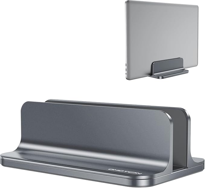 OMOTON Vertical Laptop Stand Holder, Adjustable Dock for MacBook, Gray | Aluminum Stand for MacBook Stand, Fits Chromebook & Gaming Laptops up to 17.3 in, Office Desk Organization, Space-Saving by OMOTON