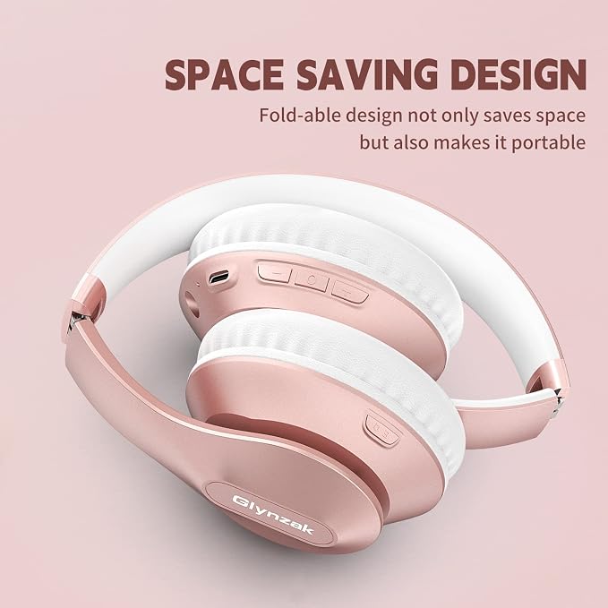 Wireless Bluetooth Headphones Over Ear 65H Playtime HiFi Stereo Headset with Microphone and 6EQ Modes Foldable Bluetooth V5.3 Headphones for Travel Smartphone Computer Laptop Rose Gold | 65H Playtime 6EQ Modes Foldable Bluetooth Headset with Microphone... - Image 8
