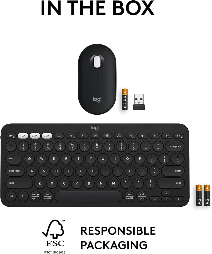 Logitech Pebble 2 Combo Wireless Keyboard and Mouse, Portable - Black | Quiet, portable, customizable, Logi Bolt, Easy-Switch, compatible with macOS, iPadOS, and Chrome - Image 10