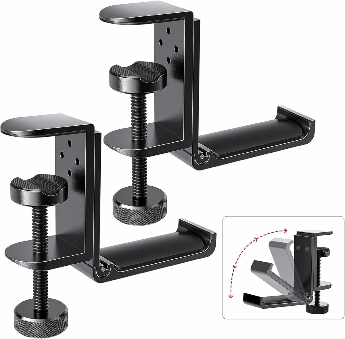 Kimiangel 2 Pack Headphone Stand Under Desk, Foldable Aluminum Headset Holder with Adjustable Screw Clamp, Headphone Hook Mount for Gaming Accessories, Space-Saving Under Table Headset Hanger by Kimiangel