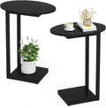 Small Side Table End Table, C-Shaped Wood Coffee Table TV Tray for Eating Couch Tables for Small Space, Living Room, Bedroom, Couch (Black 2 Pack) by Hosfais