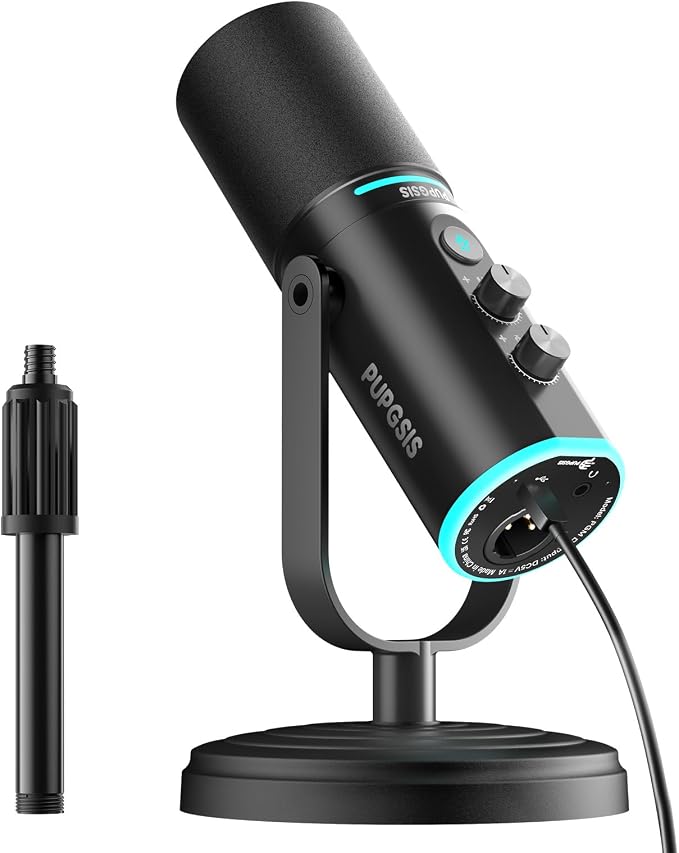 PUPGSIS Podcast Dynamic Microphone, XLR/USB Recording PC Microphones for Broadcast, Podcast, Recording, Gaming & Streaming, Studio Mic with Mute, Headphone Jack, Monitoring Volume Control, Windscreen by PUPGSIS
