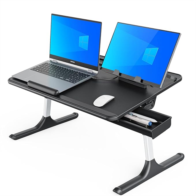 SAIJI Lap Desk for Bed, X-Large Foldable Laptop Table with Book Stand | Wrist Rest, Extra Leg Room for Sofa Couch Floor (Black) by SAIJI