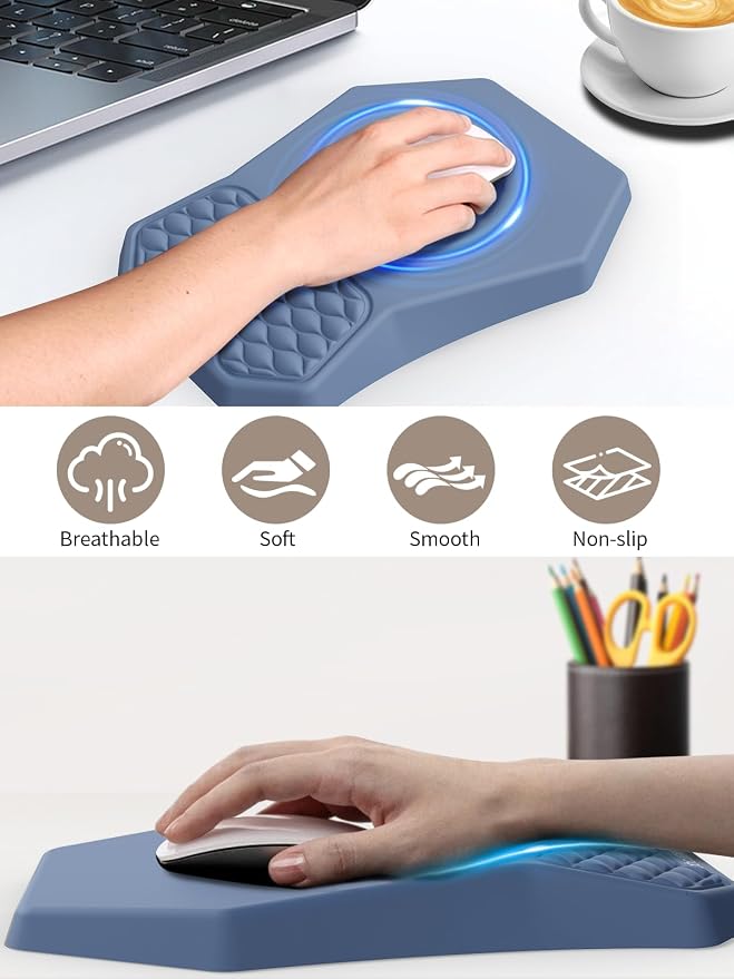3-in-1 Ergonomic Keyboard Stand with Wrist Rest & Mouse Pad Set, Blue | Comfy Keyboard Riser Holder Soft Mousepad with Massage Design, Memory Foam and Non-Slip PU Base for Pain Relief - Image 5