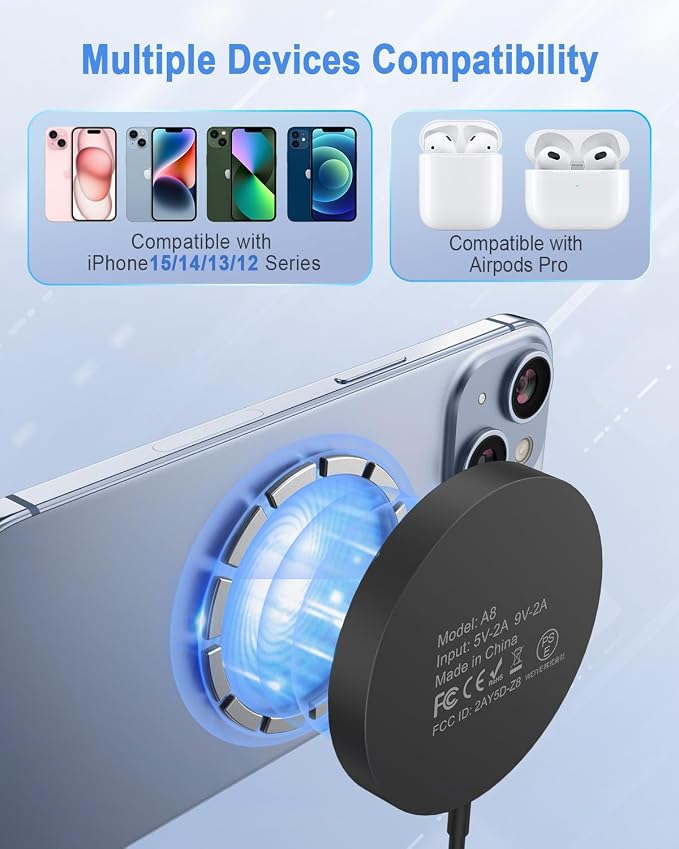 Magnetic Wireless Charger Mag Safe Charging Pad for iPhone 17/16/15/14/13 | 20W Type-C Adapter, Fast LED Charging for iPhone 17/17 Pro Max/16/15/15 Plus/14/13/12, Lightweight for Travel Bedside Desk - Image 3