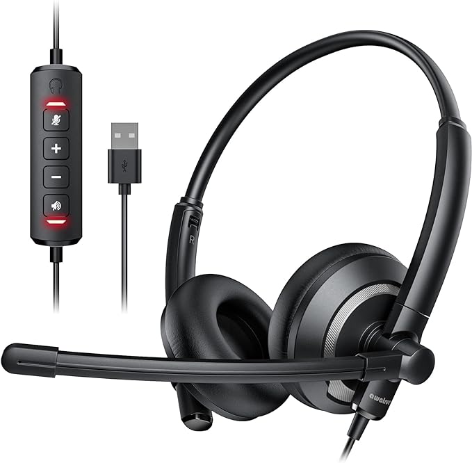 awatrue EH05-U Wired USB Headset with Noise Cancelling Microphone for PC Laptop - Headphones with In-Line Control, Lightweight, Enhanced Sound & MIC Mute by awatrue