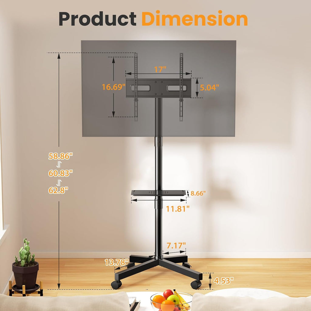 NEWBULIG Rolling TV Stand, Portable TV Cart with Wheels for 23-60 Inch - Image 3
