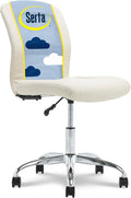 Serta Armless Small Home Desk Chair with Wheel, Ergonomic Mesh Office Chair | Essentials, Leather & Foam Cushioned Seat, Adjustable Height, Bedroom & Small Space Vanity Chair, 360° Swivel, Cream White by Serta