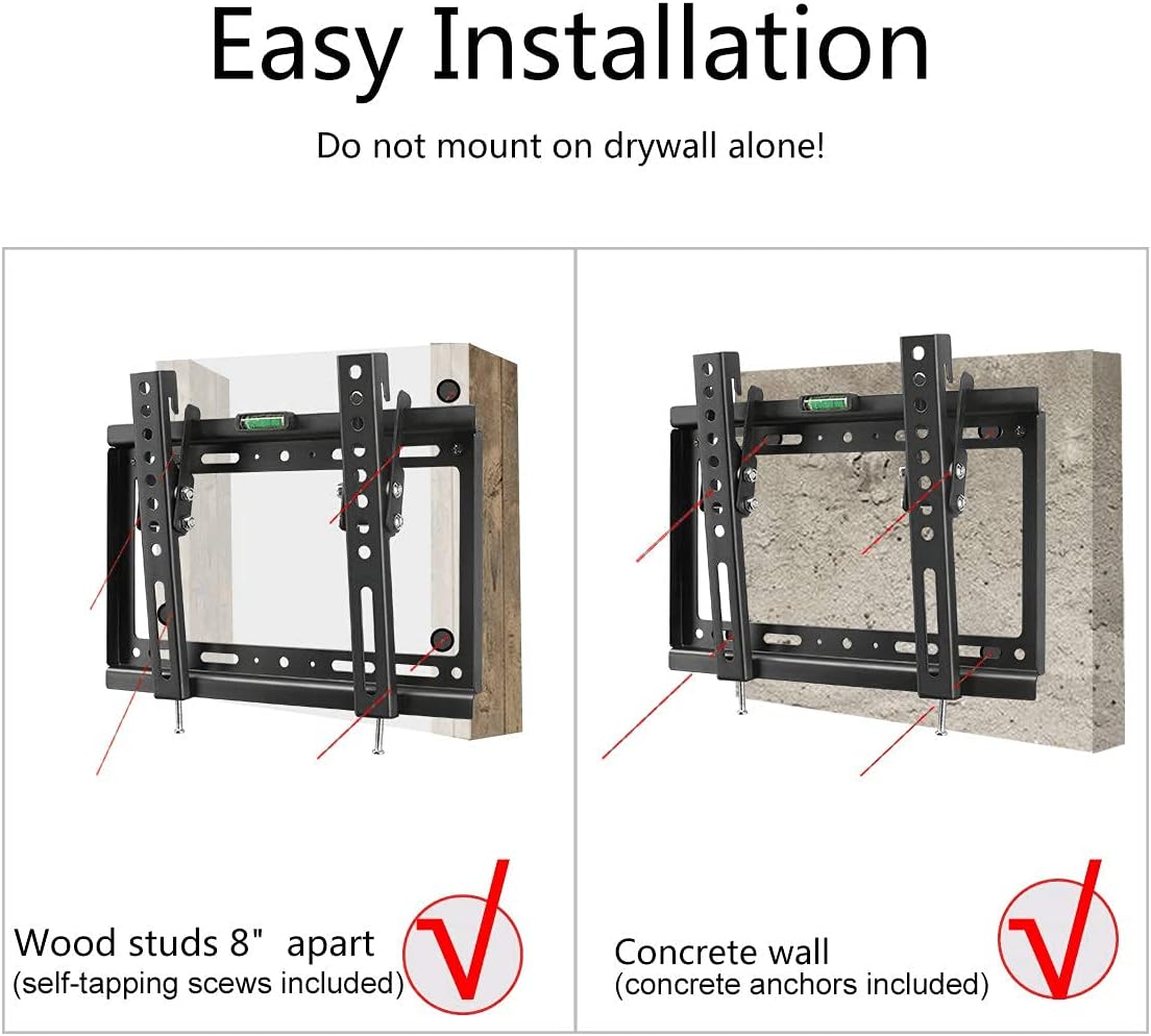 Suptek Tilt TV Wall Mount Bracket for Most 14-42 inch LED, LCD and Plasma TV Mount with Max 200x200mm VESA and 55lbs Loading Capacity, Fits Studs 8" Apart, Low Profile with Bubble Level (MT3202) - Image 8