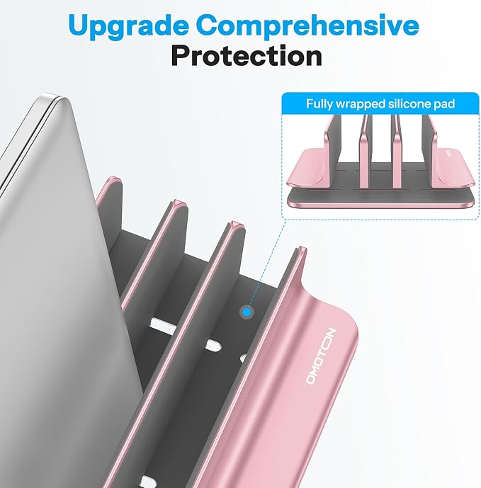 OMOTON 3-Slot Multiple Vertical Laptop Stand, Fits MacBook, Rosegold | Adjustable Width 0-1.38", Aluminum Office Space-Saving for Desk, Fits MacBook/Book/iPad Up to 17.3in - Image 4