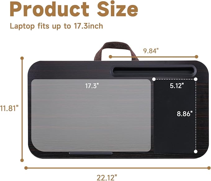 ASIEIT New Laptop Lap Desks for Adults, Fits Up to 17.3" Laptops, Portable Laptop Desk for Bed, Multi-Functional Bed Desk with Mouse Pad, Cushion, Phone Holder & Handle, Lap Stand for Bed, Couch, Car - Image 3