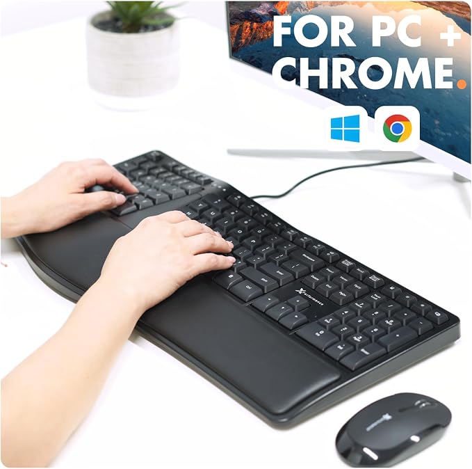 X9 Wired Ergonomic Keyboard with Cushioned Wrist Rest - Type Comfortably Longer - USB Wired Split Keyboard for Laptop, PC & Chrome Computer with 110 Ergo Keys & 5ft Cable - Image 8