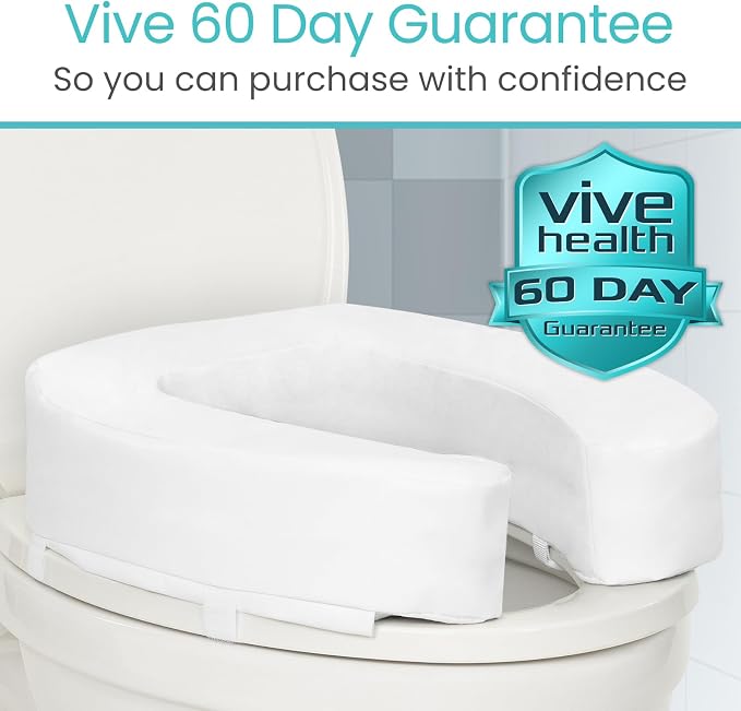 Vive Toilet Seat Riser Cushion for Seniors - Fits All Toilet Seats | Raised Toilet Seat with High-Density Foam for Elongated & Standard - Cushioned & Padded - Elevated Medical Handicap Lifter - Image 9