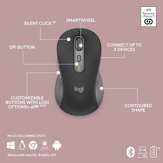 Logitech MK955 Signature Slim Wireless Keyboard Mouse Combo | For larger hands, quiet typing and clicking, switch across three devices, Bluetooth, Multi-OS, for Windows and Mac - Image 11