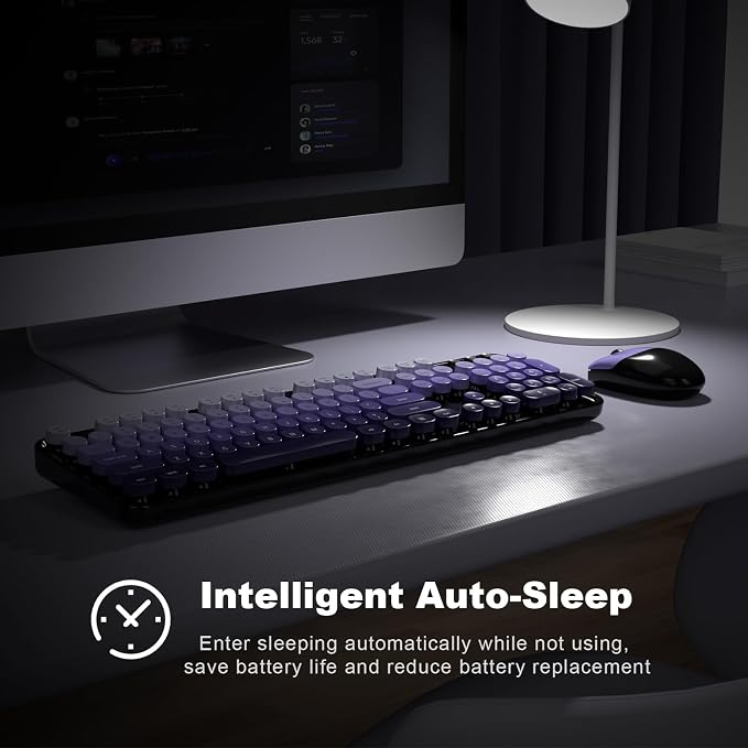 MOFII Wireless Keyboard and Mouse Combo, 2.4GHz Retro Typewriter Keyboard Full Size, Cute Wireless Mice, USB Dongle Plug and Play, for Laptop, PC, Desktop, Windows (Black Purple Gradient Color) - Image 4