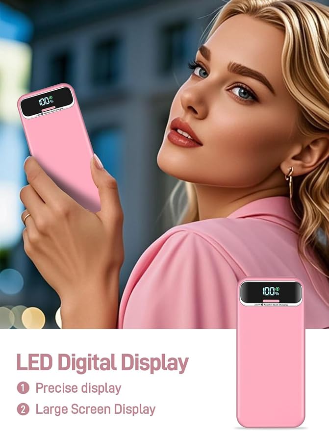 Nusyddy Portable Charger 20000mAh Fast Charging w/Built-in Wall Plug Pink | 22.5W Fast Charging, High Capacity, LED Display, Charge 5 Devices at once, TSA Approved, Compatible with iPhone/Samsung - Image 7
