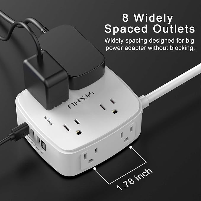 15 Ft Surge Protector Power Strip - 8 Widely Outlets with 4 USB Ports, 3 Side Outlet Extender with 15 Feet Extension Cord, Flat Plug, Wall Mount, Desk USB Charging Station, ETL, White - Image 5