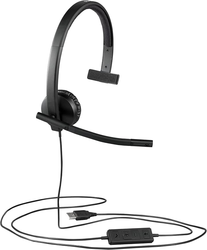 Logitech H570e Wired Headset Mono Headphones with Noise Cancelling - Black | In-line controls, mute button, indicator LED, compatible with PC, Mac, and Laptop - Image 3