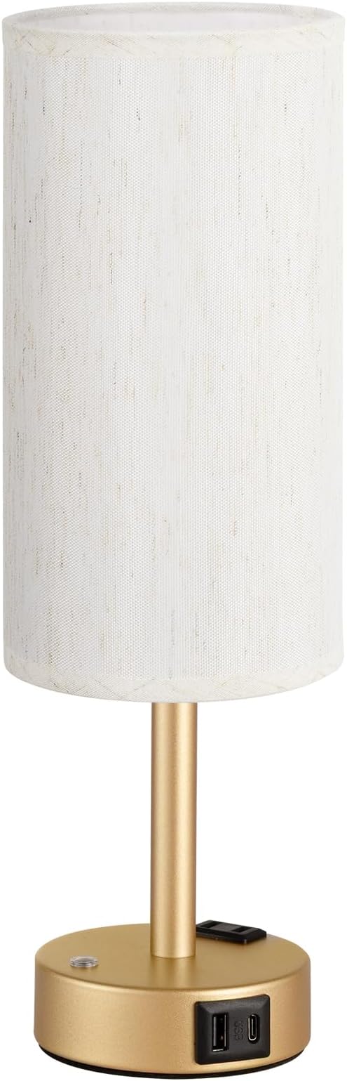 Gold Touch Bedside Lamp for Bedroom, Stepless Dimmable, USB A+C, AC Outlet | Base Touch Button Only, Memory Brightness, Ultra-dim Night Light, Included Bulb for Optimal Dimming, Cream Fabric Shade, Desk - Image 9