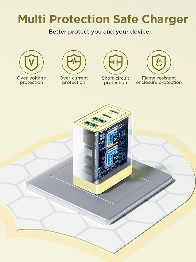 USB C Charger Block, 40W 4-Port Fast Charger 20W Type C Charging Block 3.1A USB Wall Charger Dual Port PD+QC Charging Cube for iPhone 16 15 14 13 12 Pro Max XS, iPad, Samsung Phone (Yellow) - Image 4