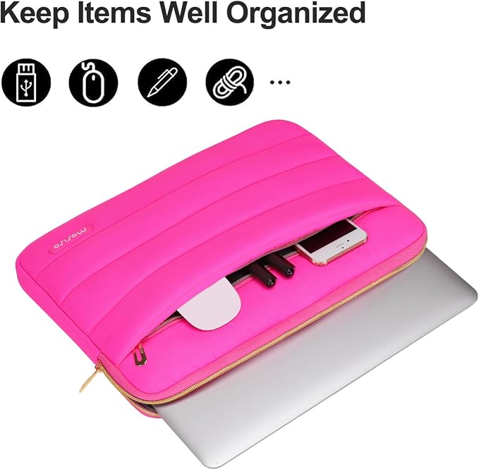 MOSISO Laptop Case 13.3 inch,13-13.3 inch Puffy Laptop Sleeve Carrying Case | Compatible with MacBook Neo/Air 13.6/Pro 13/14, HP Dell ASUS Lenovo, Polyester Horizontal Bag with Small Case, Rose Red - Image 2