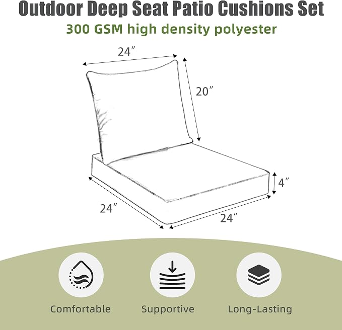Favoyard Outdoor Deep Seat Patio Cushions Set, 24" x 24", Rainproof, Garden | Fade Resistant, Removable Bottom & Back Cushion, Tie Straps for Patio Furniture, Rocking Chair, Sofa Couch, Green Floral - Image 2