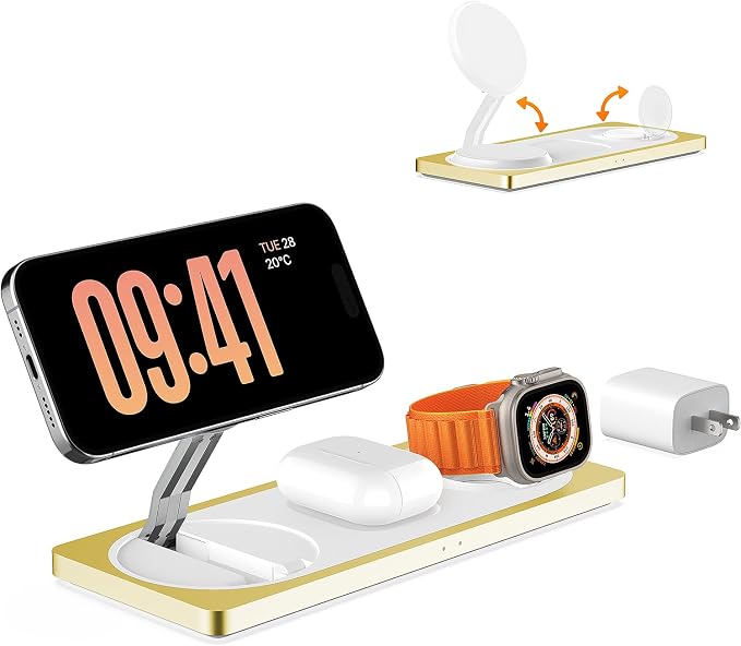 3 in 1 Wireless Charging Station for Apple Devices with MagSafe | For iPhone 17/Air/16/15/14/13/12, AirPods & Apple Watch, Foldable Portable Aluminum Charging Stand, Adapter Included - Image 8