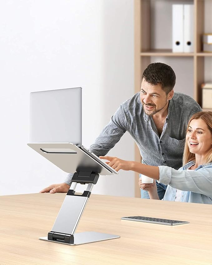 Nulaxy Laptop Stand, Ergonomic Sit to Stand Laptop Holder Convertor, Adjustable Height from 2.1" to 13.8", Supports up to 22lbs, Compatible with MacBook, All Laptops Tablets 11-17" - Silver | Full Aluminum Standing Desk Holder, Vented Panel, Dual Folda... - Image 7