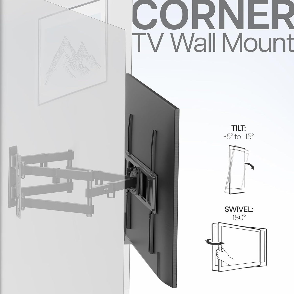 VIVO Corner TV Wall Mount for 37-70 in Screens, Max VESA 600x400mm - Image 8