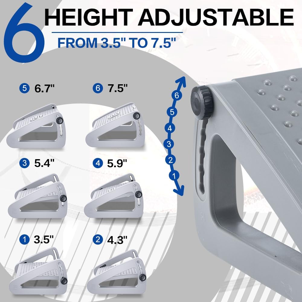 Foot Rest for Under Desk At Work, Six Heights Adjustable Foot Stool - Image 4