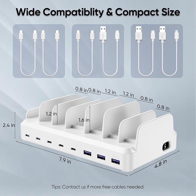 Lcssio 300W Charging Station for Multiple Devices, 8 Port Fast Charger | Fast Charging, Safety Certified, Compact Design, Organized Charging, Multiple Devices at Once, With 6 Cables - Image 5